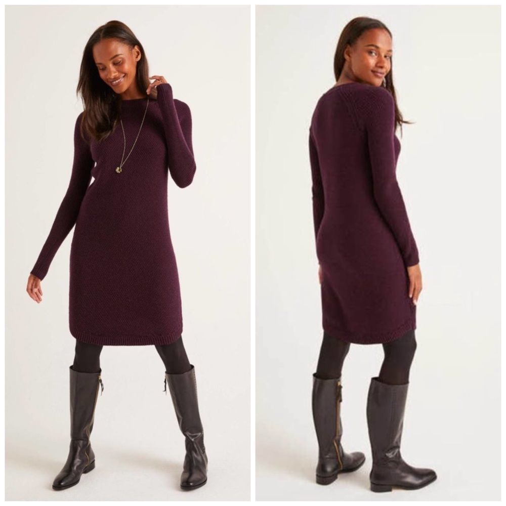 Boden Fig Leonora Curved-Hem Sweater Textured Knit Sweater Dress